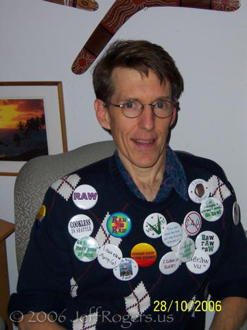 Jeff Rogers wearing pin-back buttons